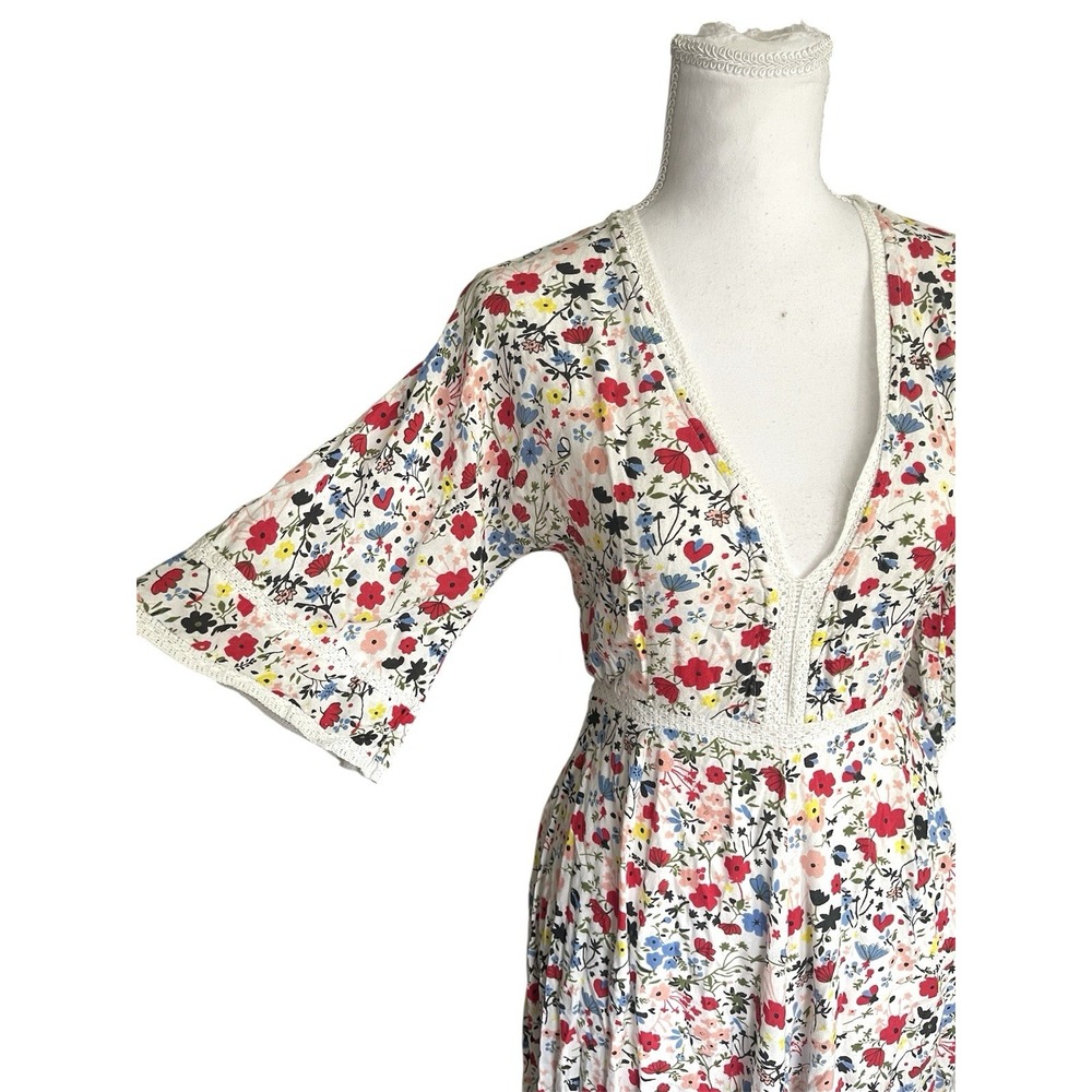 Kos Resort V-Neck Floral Maxi Dress Cottagecore Prairiecore Romantic Sz SMALL - Picture 8 of 16